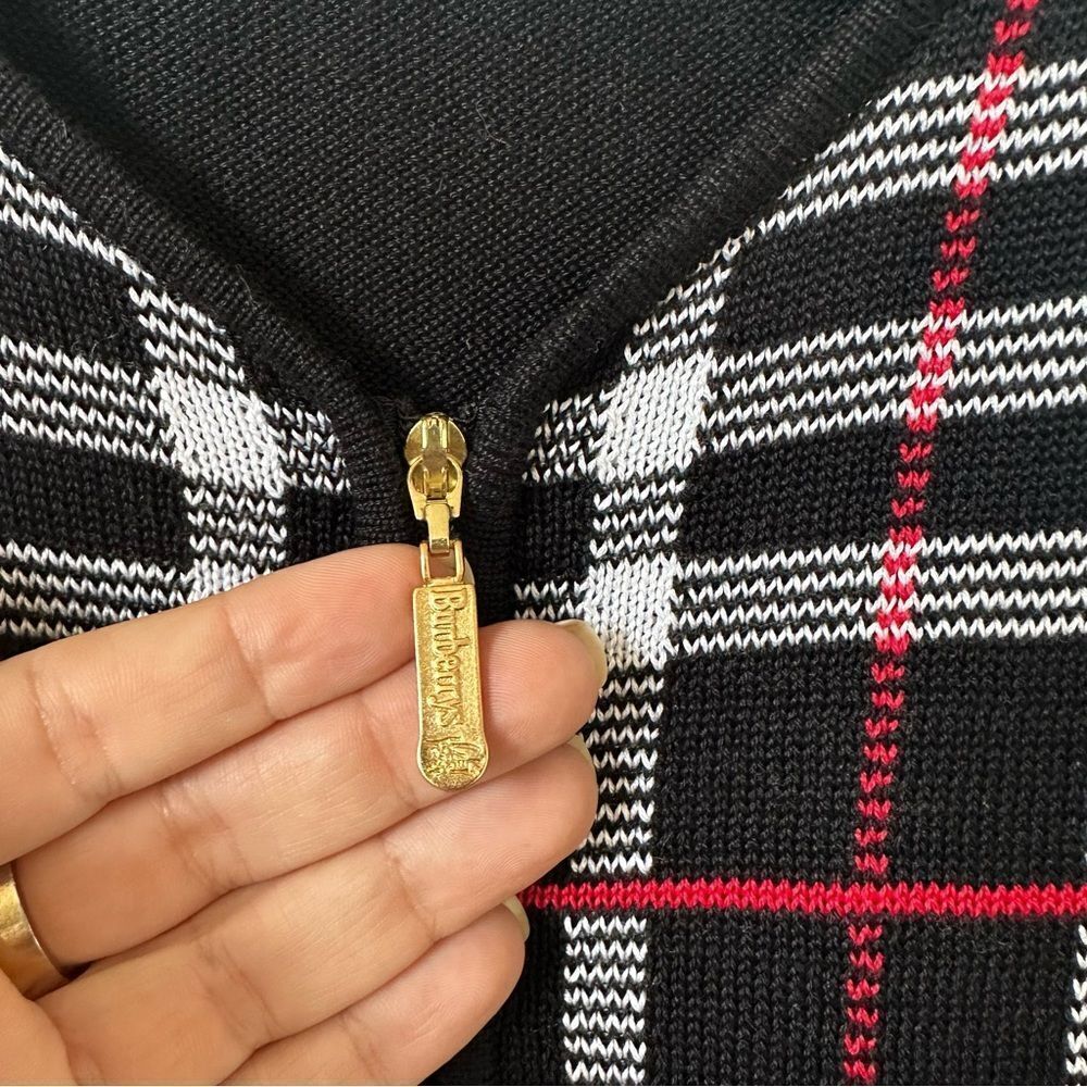 Vintage Burberry Check Plaid Zip-Front Knit Vest | Size M - Picture 3 of 7